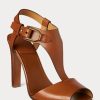 Braune Ralph Lauren Emilie Welington Kalbsledersandalen für Damen