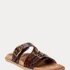 Braune Ralph Lauren Ezra Sandalen aus Leder mit Krokodilprägung für Damen