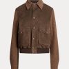 Braune Ralph Lauren Hugh Jacken aus Lammwildleder und Fischgrätenmuster für Damen