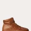 Braune Ralph Lauren Jaemyn High-Top-Sneakers aus Kalbsleder für Damen