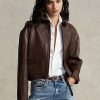 Braune Ralph Lauren Kurze Bomberjacken aus Leder für Damen
