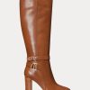 Braune Ralph Lauren Makenna Reitstiefel aus brüniertem Leder für Damen