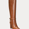 Braune Ralph Lauren Makenna Reitstiefel aus brüniertem Leder für Damen