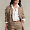 Braune Ralph Lauren Plaid-Jacken aus Wolle-Leinen-Tweed für Damen
