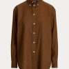 Braune Ralph Lauren Relaxed Fit Leinenhemden für Damen
