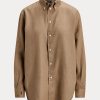Braune Ralph Lauren Relaxed Fit Leinenhemden für Damen
