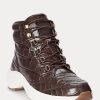Braune Ralph Lauren Rylee High-Top-Sneakers aus geprägtem Leder für Damen