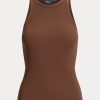 Braune Ralph Lauren Tanktops aus gerippter Baumwolle für Damen