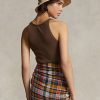 Braune Ralph Lauren Tanktops aus gerippter Baumwolle für Damen