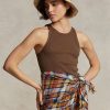 Braune Ralph Lauren Tanktops aus Rippstrick-Baumwolle für Damen