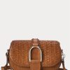 Braune Ralph Lauren Welington-Schultertaschen aus gewebtem Kalbsleder für Damen