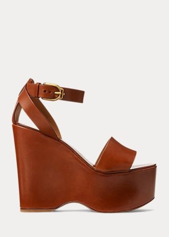 Braune Ralph Lauren Zadie Sandalen aus brüniertem Kalbsleder für Damen
