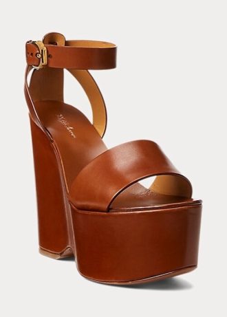 Braune Ralph Lauren Zadie Sandalen aus brüniertem Kalbsleder für Damen