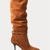 Braune Ralph Lauren Zoe Tall Stiefel aus Wildlederkalbsleder für Damen