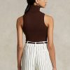 Braune ärmellose Rollkragenpullover aus Wolle von Ralph Lauren für Damen