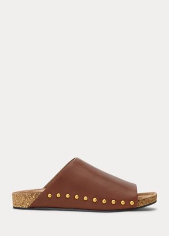 Braune Sandalen mit Nieten aus Kalbsleder von Ralph Lauren für Damen