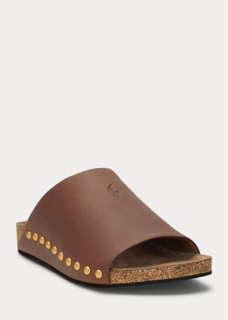 Braune Sandalen mit Nieten aus Kalbsleder von Ralph Lauren für Damen