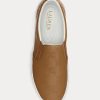 Braune Slip-On-Sneakers aus Leder mit Ralph Lauren Haddley-Logo für Damen