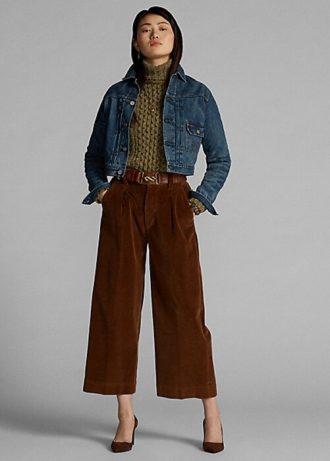 Braune, verkürzte Cordhose mit weitem Bein von Ralph Lauren für Damen