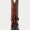 Braune Westernstiefel aus Kalbsleder mit Nieten von Ralph Lauren für Damen