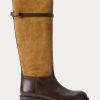 Braune zweifarbige Ridings-Stiefel aus Wildleder und Leder von Ralph Lauren für Damen
