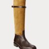Braune zweifarbige Ridings-Stiefel aus Wildleder und Leder von Ralph Lauren für Damen