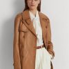 Braune Zweireihige Mäntel aus Nappaleder für Damen von Ralph Lauren