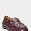 Burgunderrote Ralph Lauren Wynnie Loafer aus geprägtem Leder für Damen