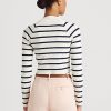 Creme / Marineblau gestreifte, kurze Pullover mit Stehkragen von Ralph Lauren für Damen