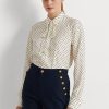 Creme / Marineblaue Ralph Lauren Crêpe-Hemden mit Polka-Dot-Krawatte für Damen