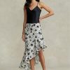Creme / Schwarz Damen Ralph Lauren Floral Rüschen Asymmetrische Leinenröcke