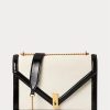 Creme/Schwarze Umhängetaschen aus Wildleder von Ralph Lauren für Damen mit Polo-ID-Umschlag
