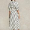 Creme/Schwarzes Ralph Lauren Kleid aus gestreifter Maulbeerseide für Damen