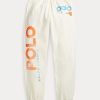 Cremefarbene Fleece-Jogginghose mit Ralph Lauren-Logo und Wellengrafik für Damen