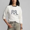 Cremefarbene French Terry-Sweatshirts mit Rundhalsausschnitt und Ralph Lauren-Logo für Damen
