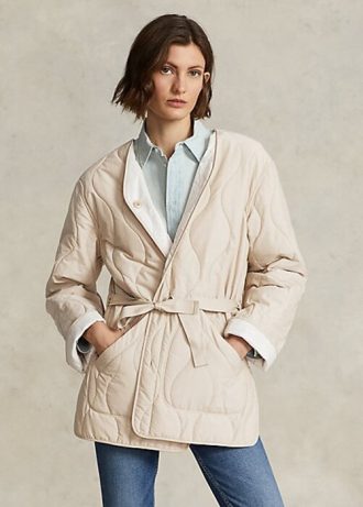 Cremefarbene, gesteppte Wendbare Ripstop-Jacken von Ralph Lauren für Damen