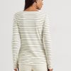 Cremefarbene Henley-Oberteile aus gestreifter Baumwollmischung von Ralph Lauren für Damen