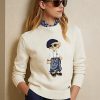Cremefarbene Jersey-Pullover mit Sarong-Bär für Damen von Ralph Lauren