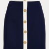 Cremefarbene/marineblaue zweifarbige Krepp-Bleistiftröcke von Ralph Lauren für Damen mit Knopfleiste