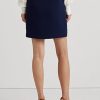 Cremefarbene/marineblaue zweifarbige Krepp-Bleistiftröcke von Ralph Lauren für Damen mit Knopfleiste