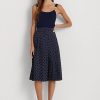 Cremefarbene/marinefarbene Ralph Lauren Plisseeröcke aus Crêpe mit Polka-Dot-Muster für Damen