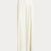 Cremefarbene, plissierte Crêpe-Hose mit weitem Bein von Ralph Lauren für Damen