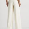 Cremefarbene, plissierte Crêpe-Hose mit weitem Bein von Ralph Lauren für Damen