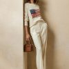 Cremefarbene Polo Ralph Lauren Flag Kaschmirpullover mit Rundhalsausschnitt für Damen