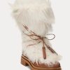 Cremefarbene Ralph Lauren Celia Shearling- und brünierte Lederstiefel für Damen