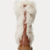 Cremefarbene Ralph Lauren Celia Shearling- und brünierte Lederstiefel für Damen
