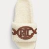 Cremefarbene Ralph Lauren Dixie Flache Schuhe aus Shearling mit Lederbesatz für Damen
