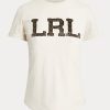 Cremefarbene Ralph Lauren Jersey-T-Shirts mit Perlen-Logo für Damen