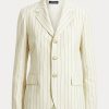 Cremefarbene Ralph Lauren Nadelstreifen-Blazer aus Baumwolle, Leinen und Wolle für Damen