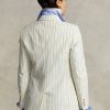 Cremefarbene Ralph Lauren Nadelstreifen-Blazer aus Baumwolle, Leinen und Wolle für Damen